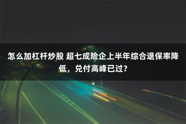 怎么加杠杆炒股 超七成险企上半年综合退保率降低,兑付高峰已过?