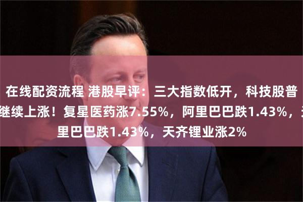 在线配资流程 港股早评：三大指数低开，科技股普跌，锂电池股继续上涨！复星医药涨7.55%，阿里巴巴跌1.43%，天齐锂业涨2%